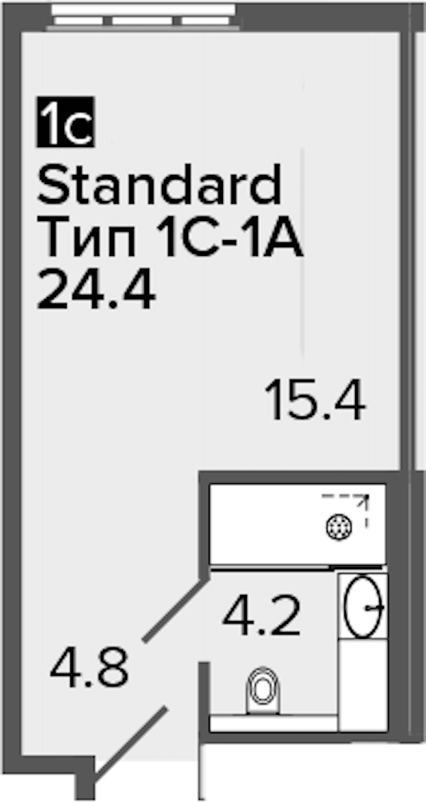 Квартира студия 24.4 м², 13/16 эт., Апарт-отель «ARTSTUDIO M103»